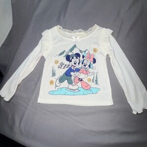 Disney Mickey and Friends Toddler Long Sleeve Shirt Ice Skating Cream 2T